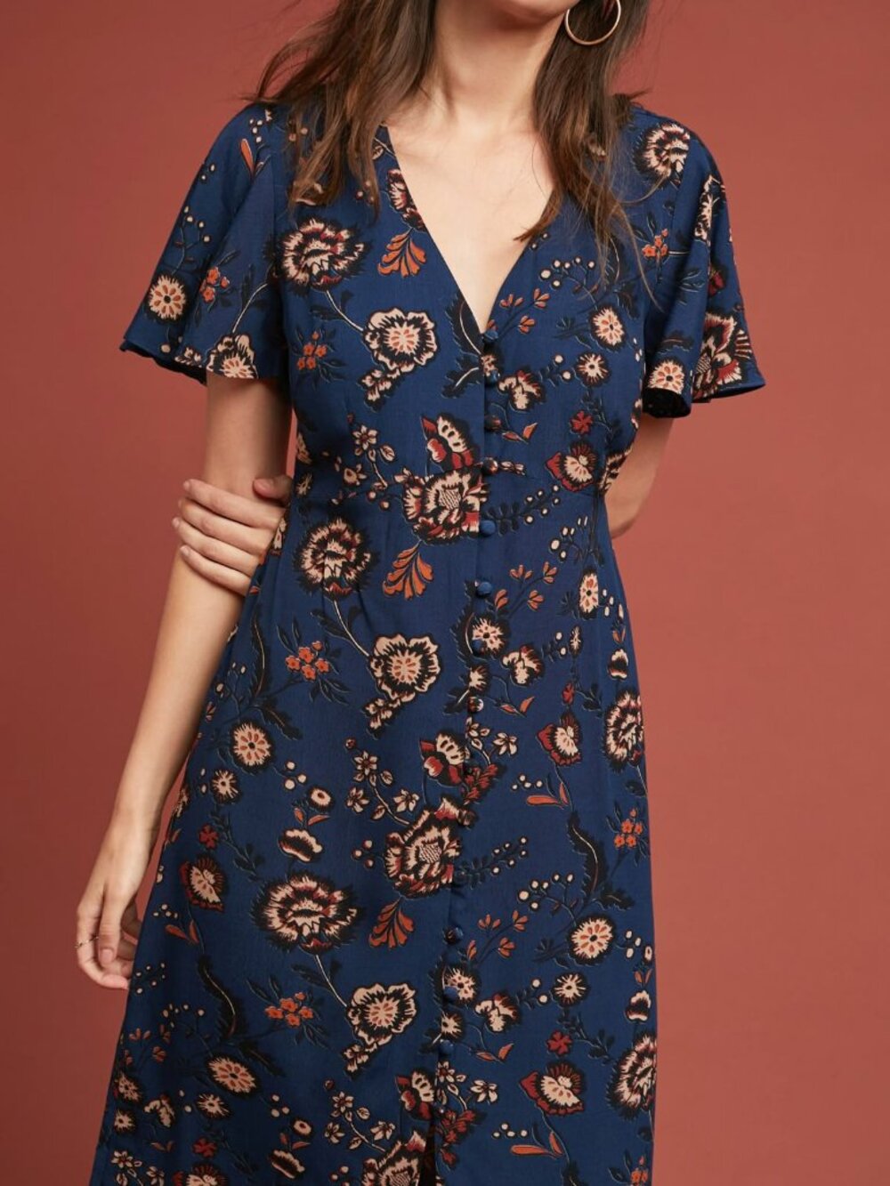 Anthropologie Sanctuary Navy Blue Floral Maxi Dress Fall Autumn Medium Boho